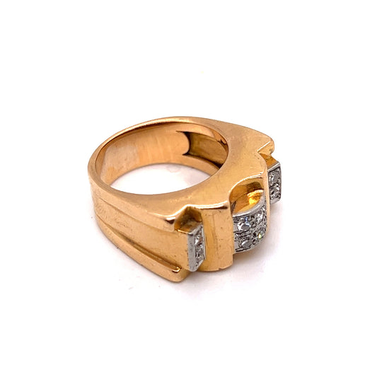 Retro Platinum & 18KT Yellow Gold Diamond Ring side