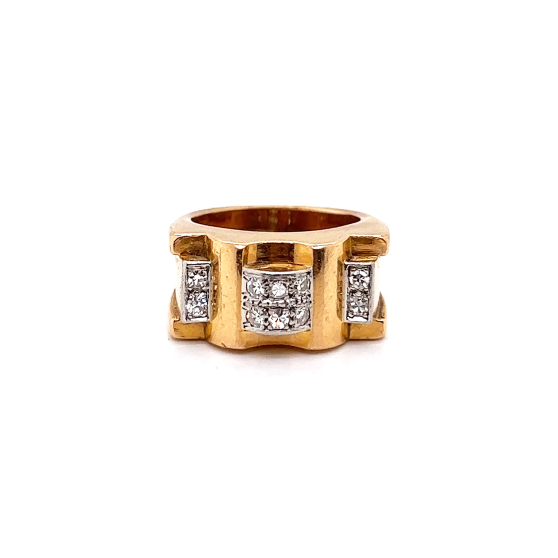 Retro Platinum & 18KT Yellow Gold Diamond Ring front