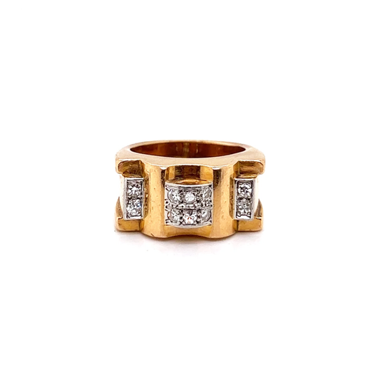 Retro Platinum & 18KT Yellow Gold Diamond Ring front