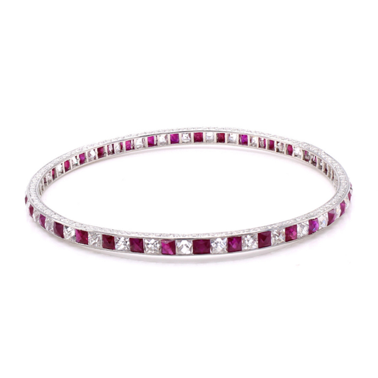 French Art Deco Platinum Diamond & Ruby Bracelet front
