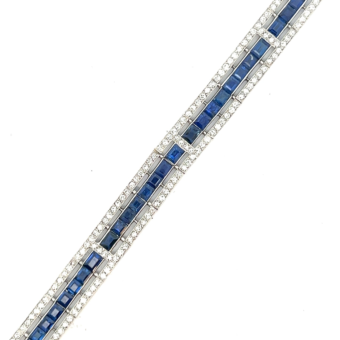 French Art Deco Platinum Sapphire & Diamond Bracelet front