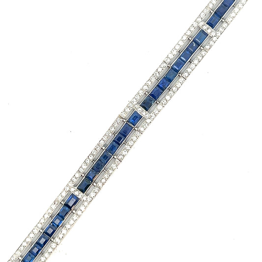 French Art Deco Platinum Sapphire & Diamond Bracelet front