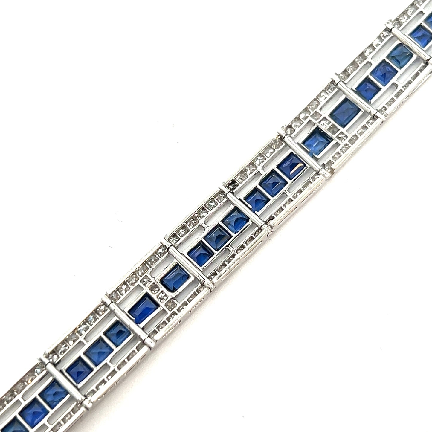 French Art Deco Platinum Sapphire & Diamond Bracelet back