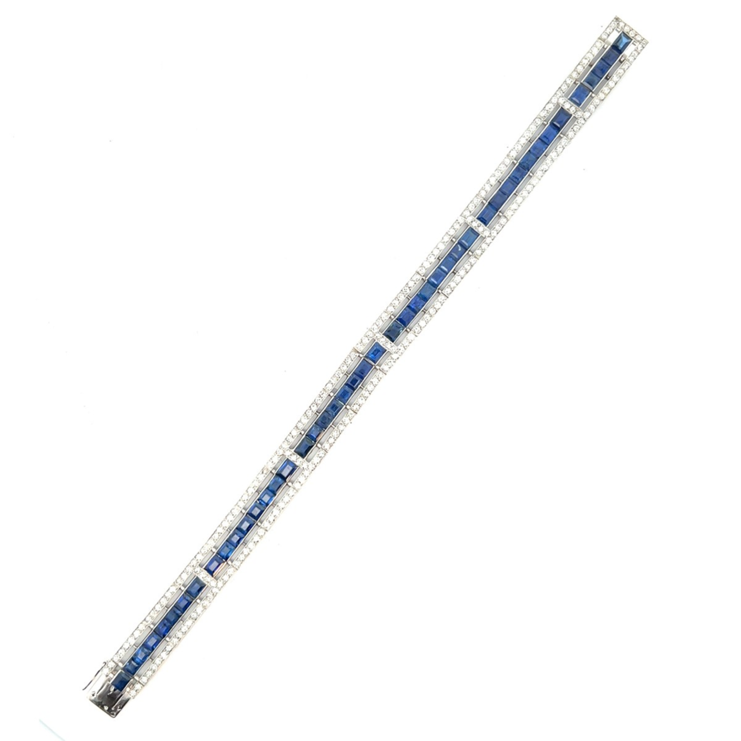 French Art Deco Platinum Sapphire & Diamond Bracelet front