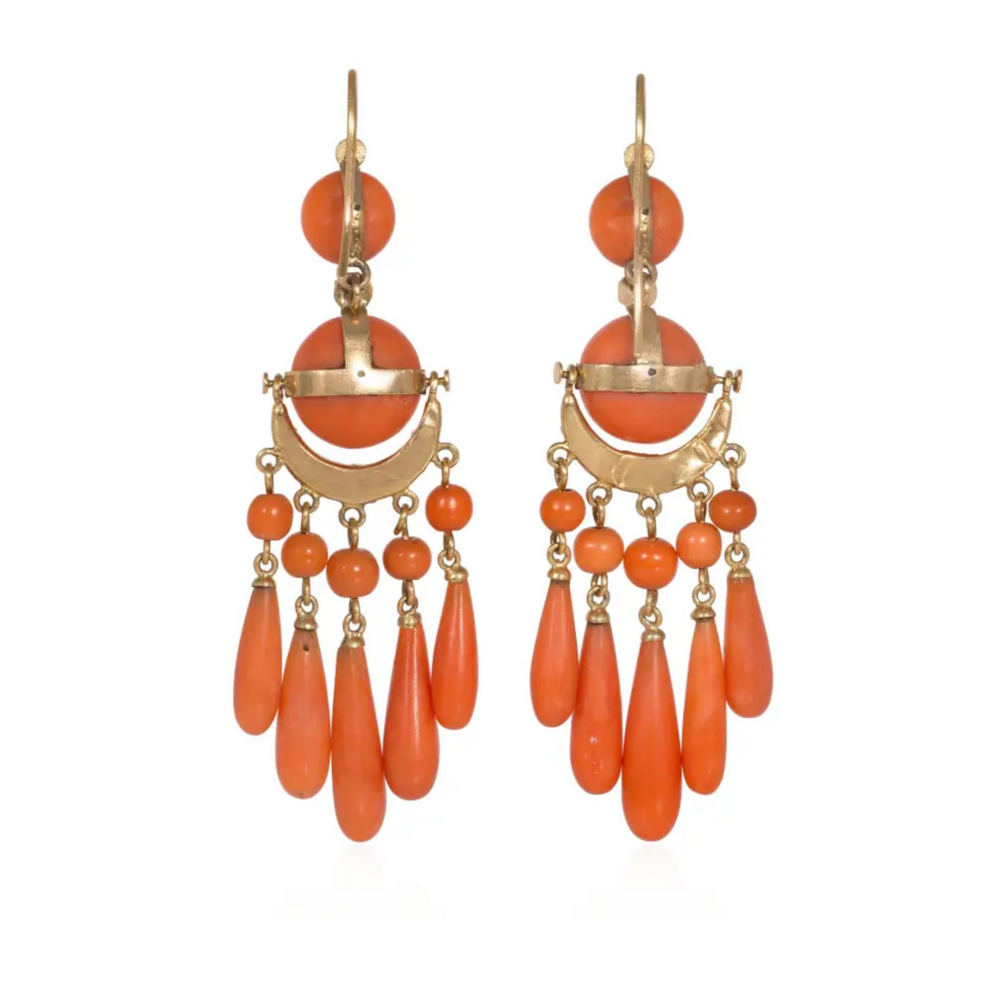 French Victorian 18KT Yellow Gold Coral & Natural Pearl Earrings back