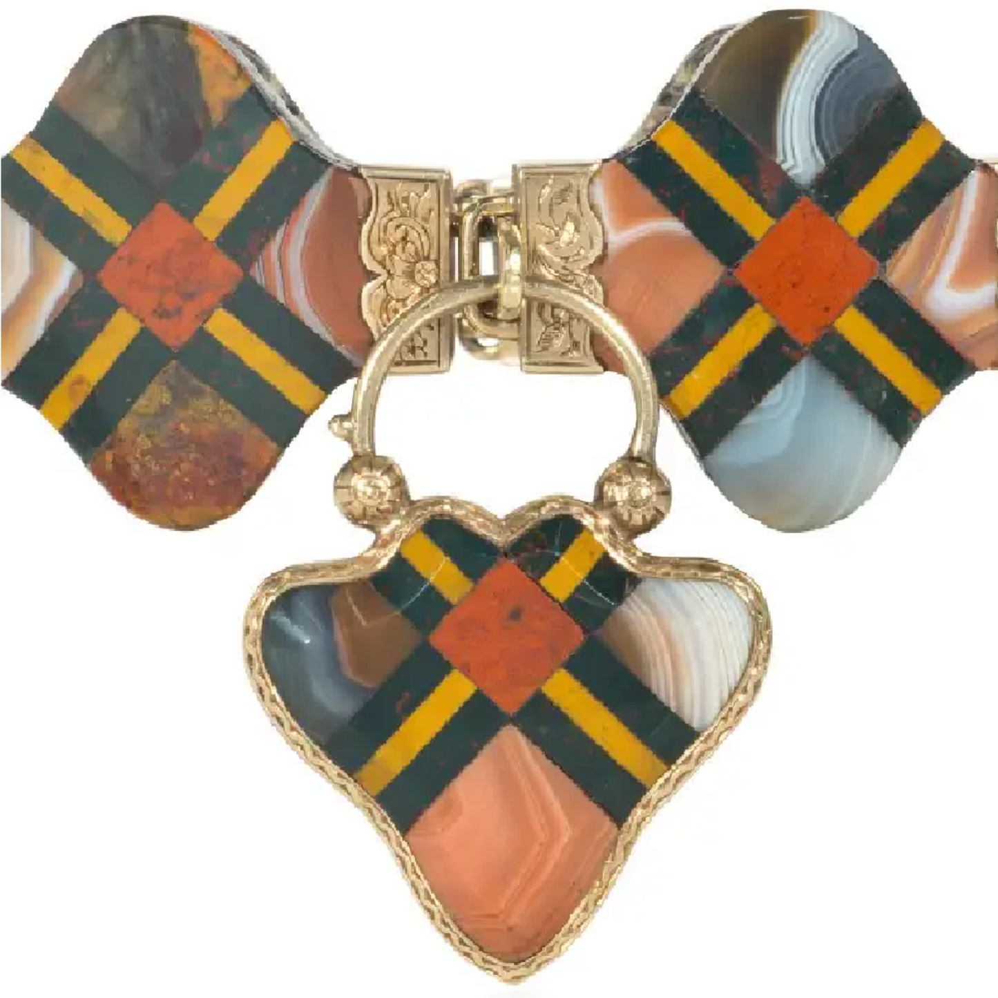 Scottish Victorian 14KT Yellow Gold Agate Bracelet close-up details