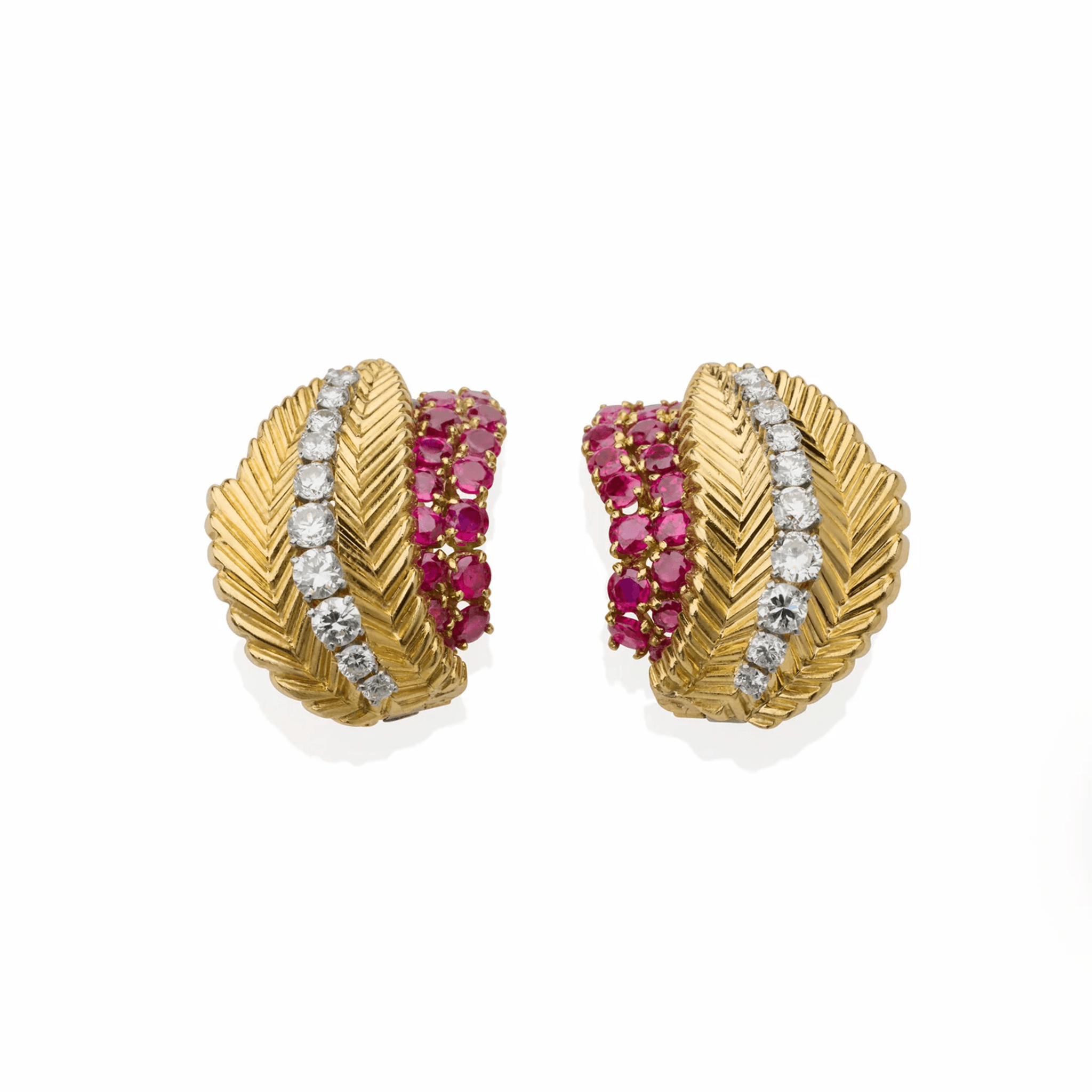 Van Cleef & Arpels Paris 1950s 18KT Yellow Gold Diamond & Ruby Earrings front