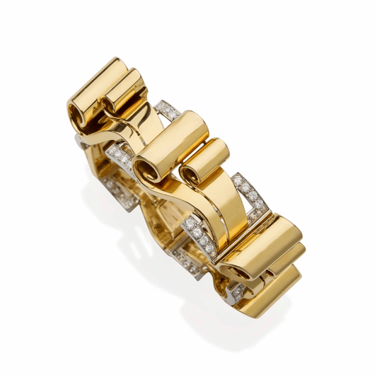 Retro Platinum & 18KT Yellow Gold Diamond Bracelet front