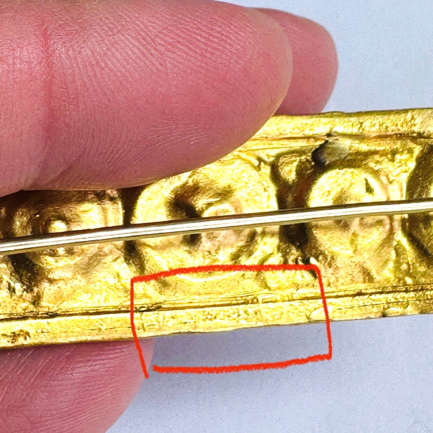 Wièse French Victorian 18KT Yellow Gold Sapphire & Natural Pearl Brooch signature