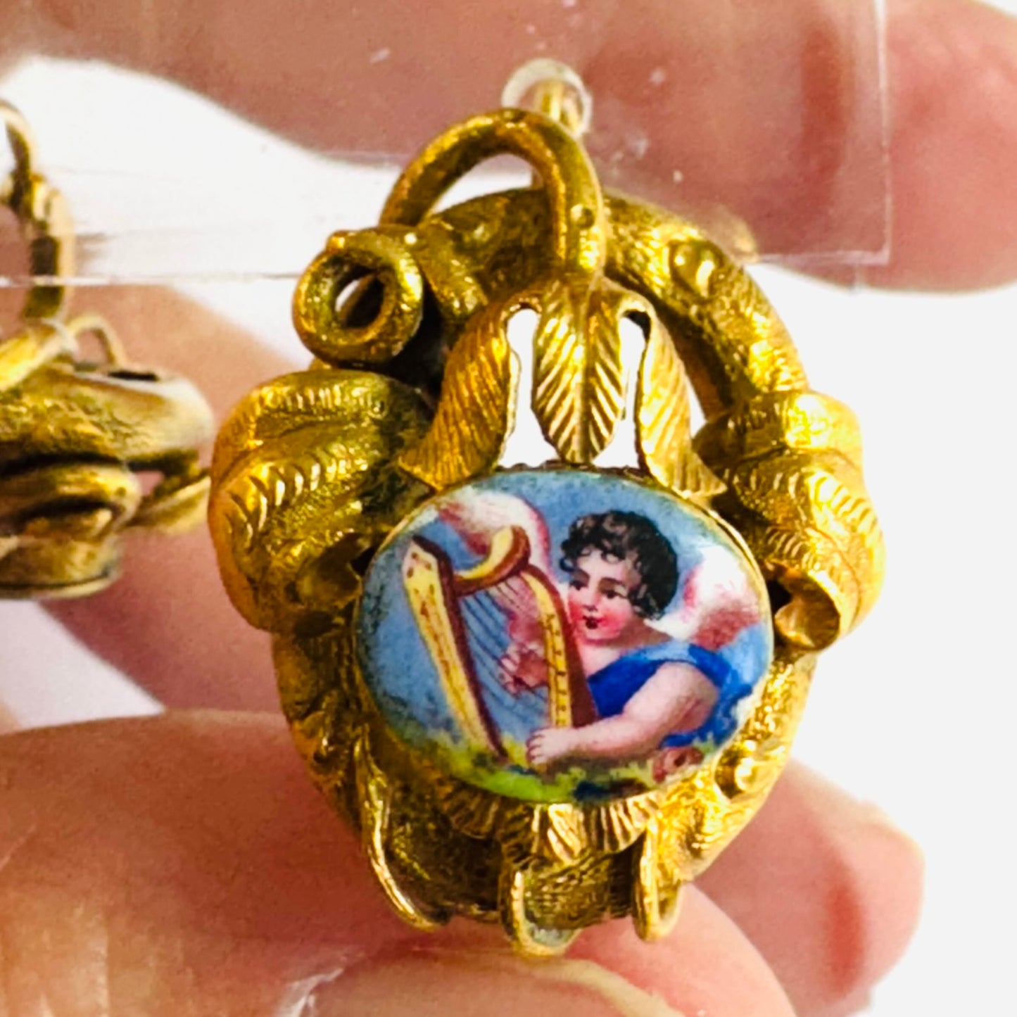 Victorian 14KT Yellow Gold Enamel Earrings front