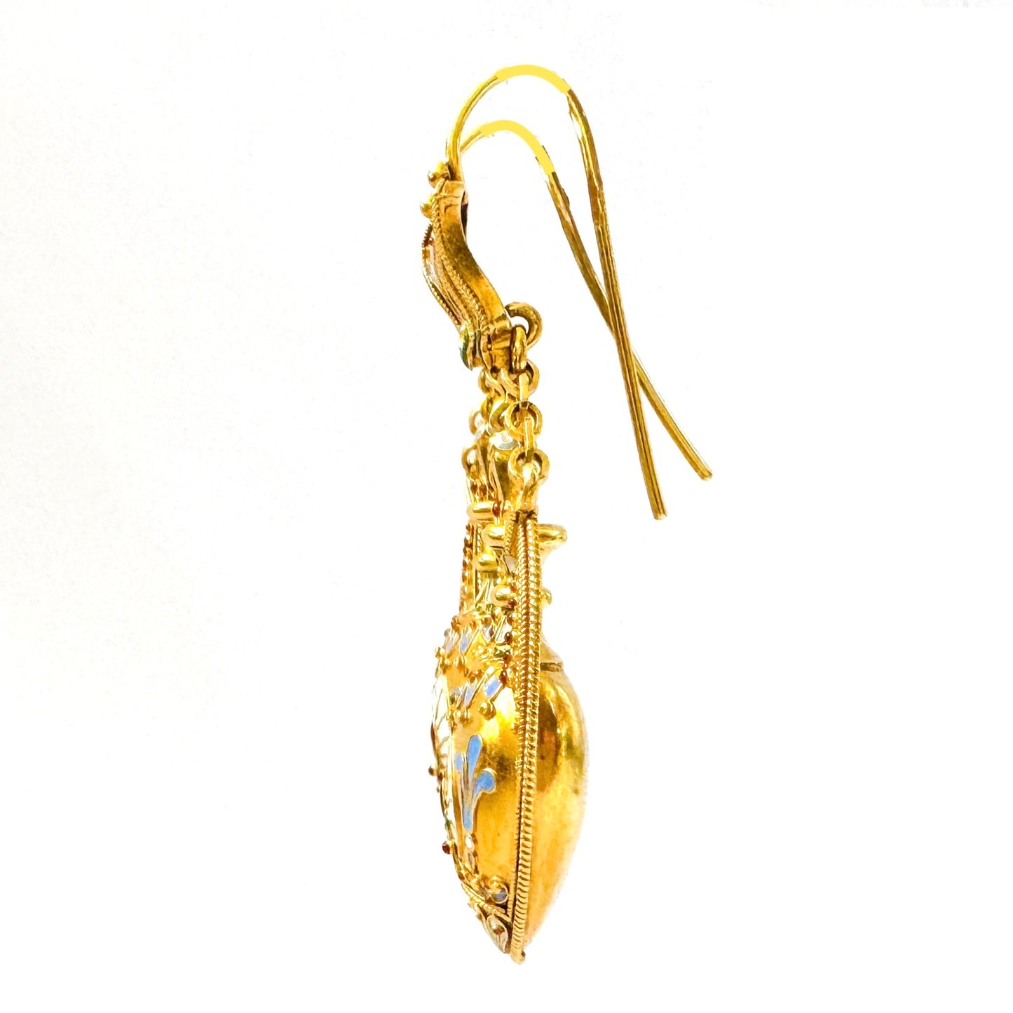 Victorian 14KT Yellow Gold Enamel Amphora Earrings side