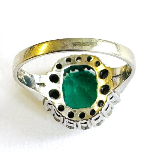1960s 18KT White Gold Emerald & Diamond Ring back