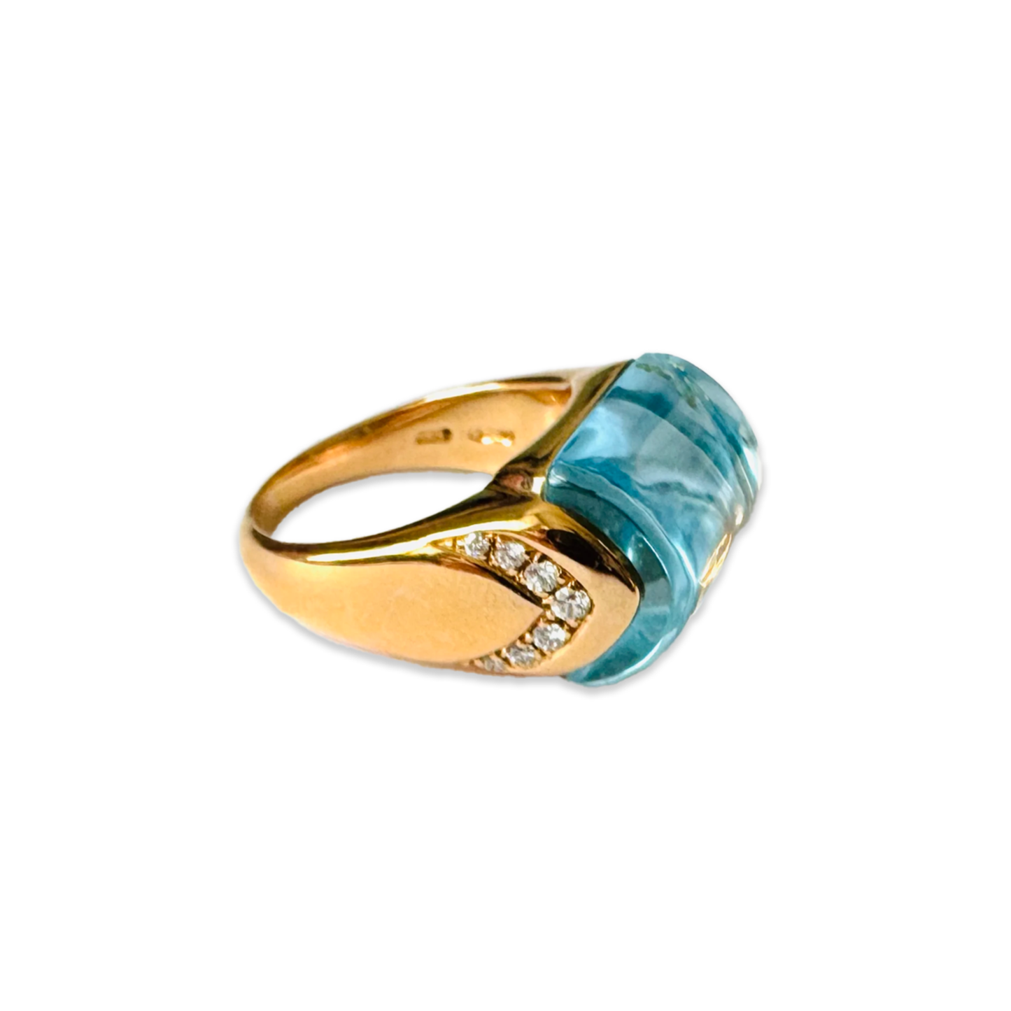 Bulgari Post-1980s 18KT Rose Gold Topaz & Diamond Ring side