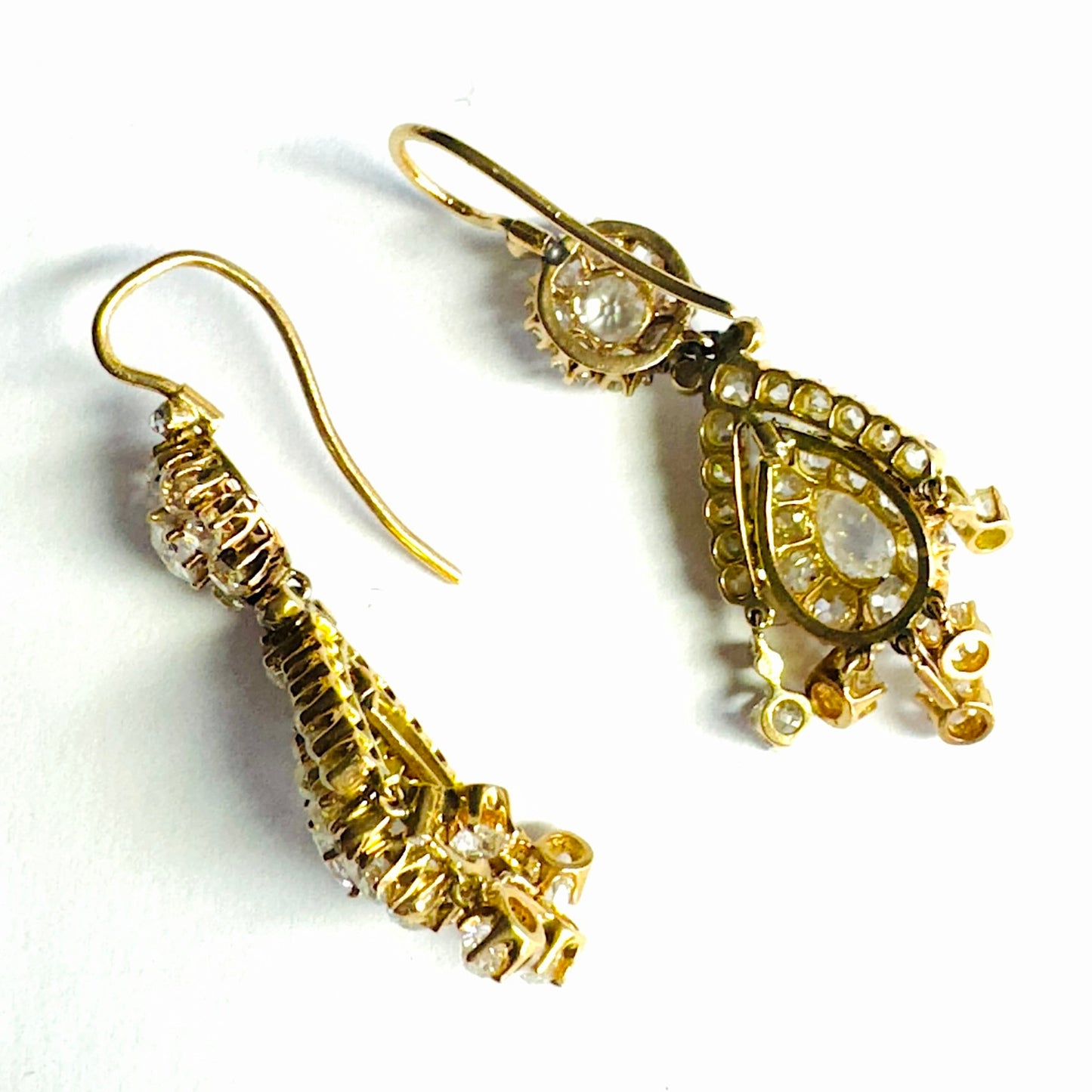 Victorian 18KT Yellow Gold Diamond Earrings back