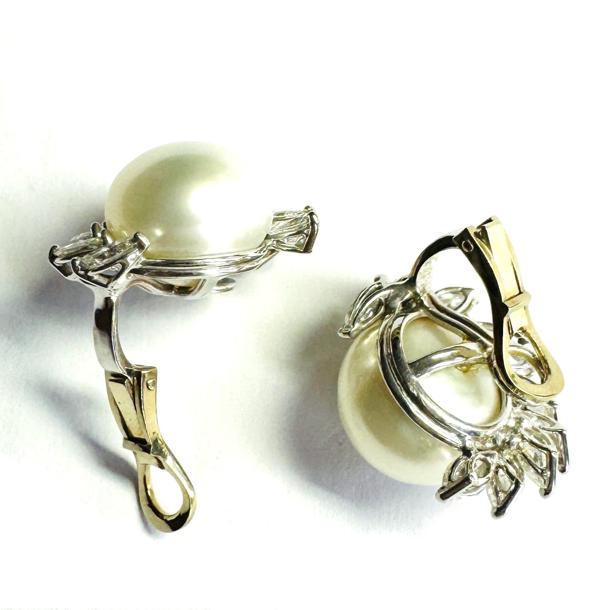 Herman Julius Wilm Berlin 1980s 18KT White Gold Cultured Pearl & Diamond Earrings back