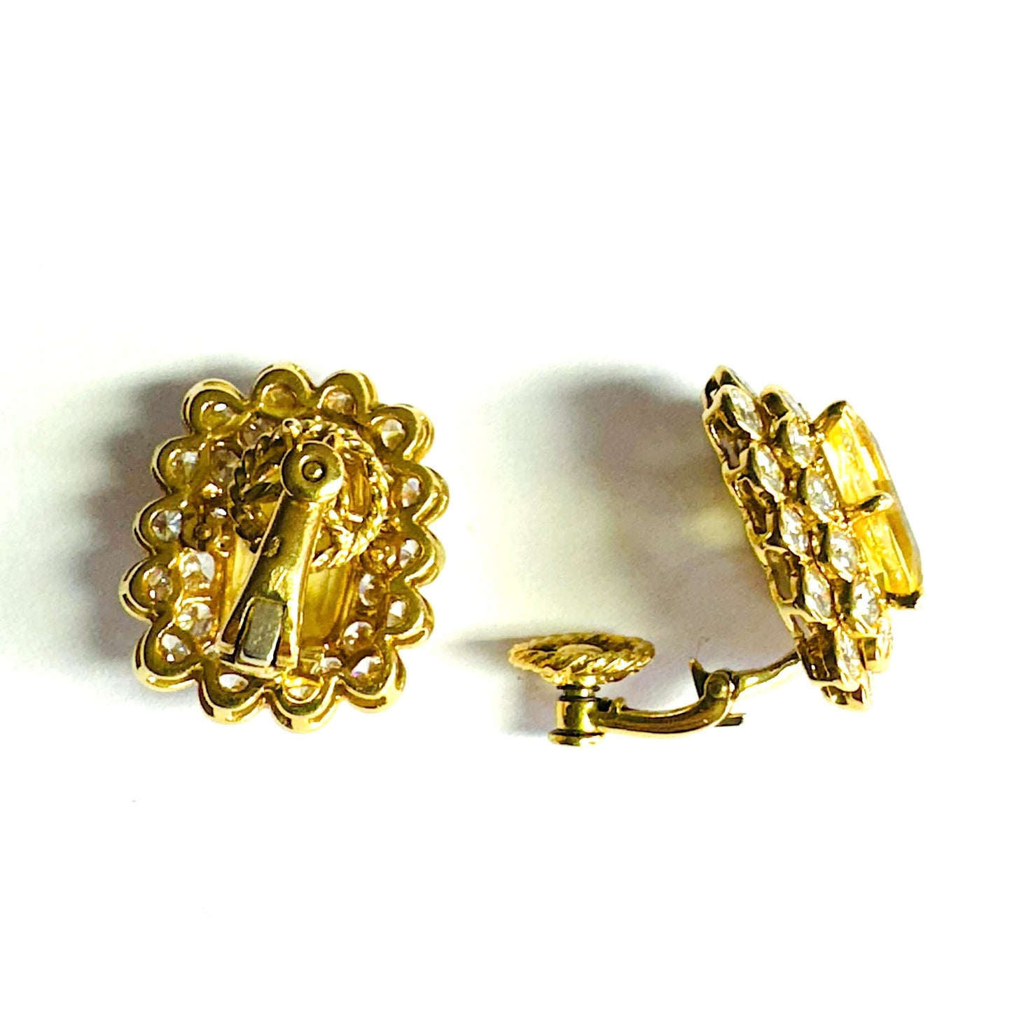 French 1960s 18KT Yellow Gold Sapphire & Diamond Earrings back and side