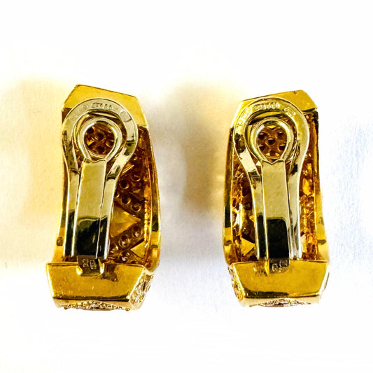1980s 18KT Yellow Gold Citrine & Diamond Earrings back
