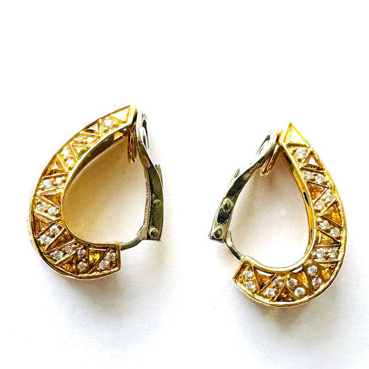 1980s 18KT Yellow Gold Citrine & Diamond Earrings side