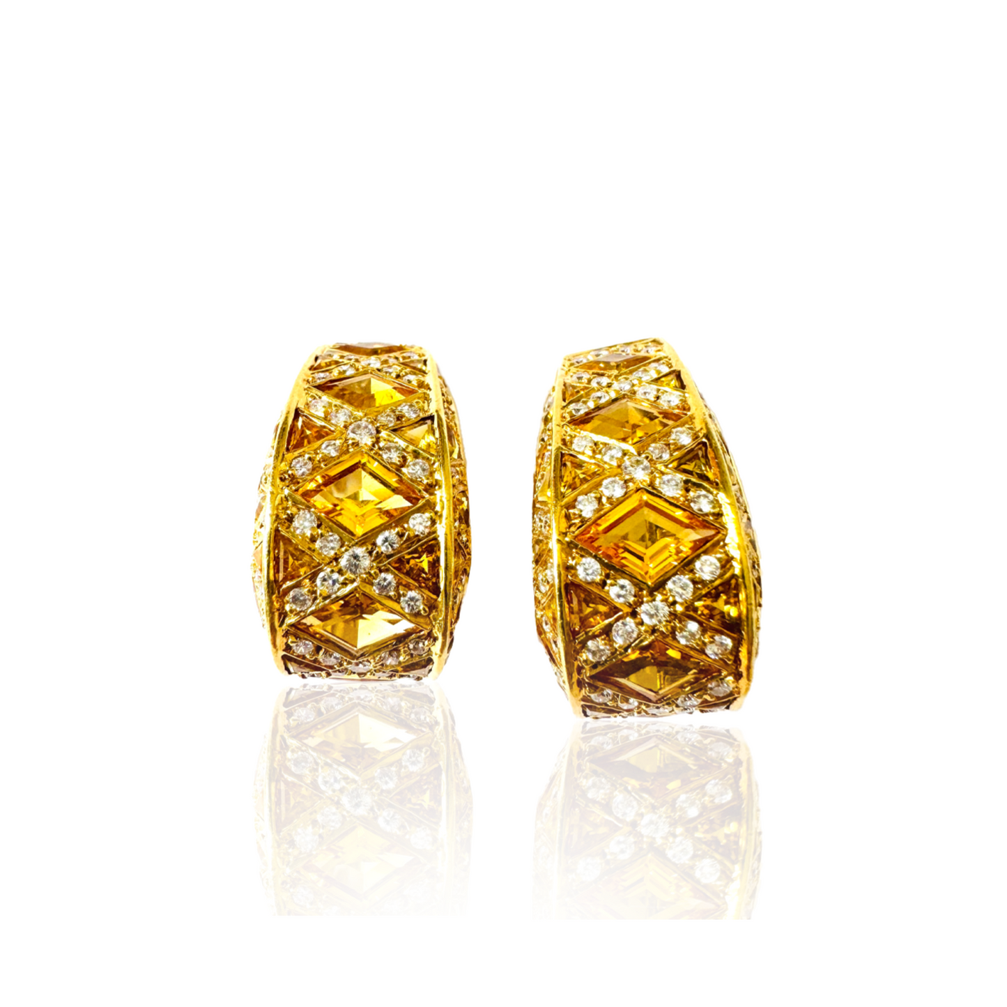 1980s 18KT Yellow Gold Citrine & Diamond Earrings front