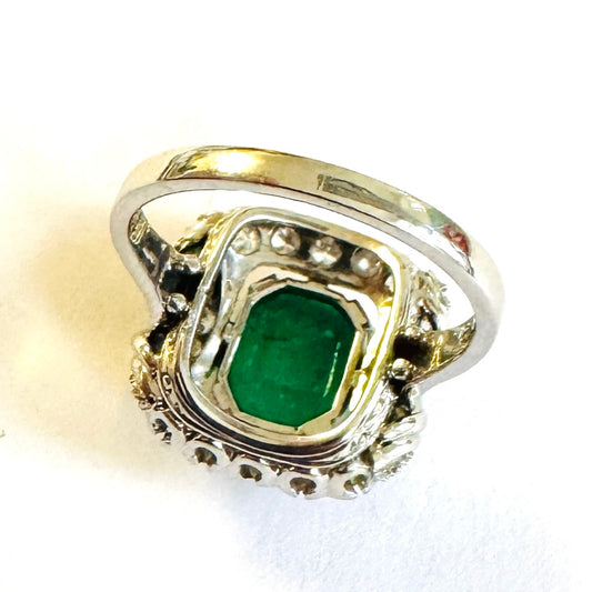 1960s 14KT White Gold Emerald & Diamond Ring back