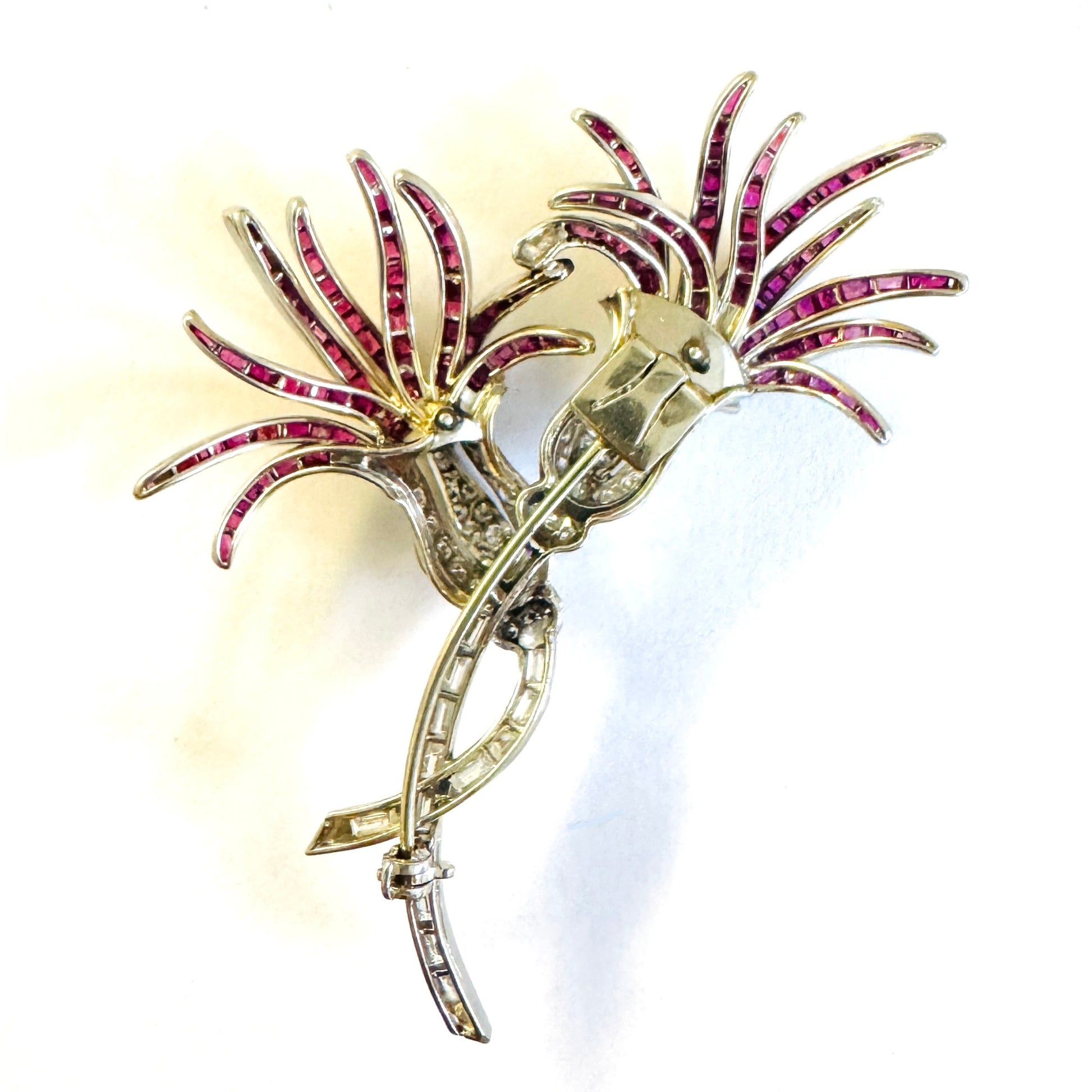 1930s Platinum Ruby & Diamond Brooch back