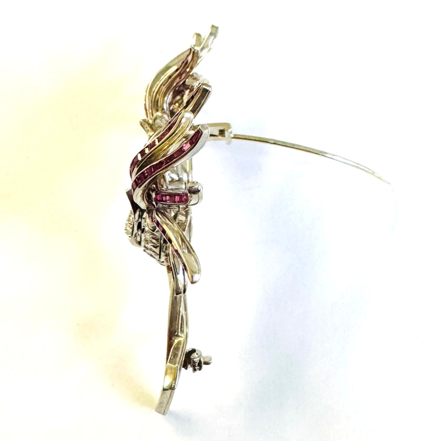 1930s Platinum Ruby & Diamond Brooch side