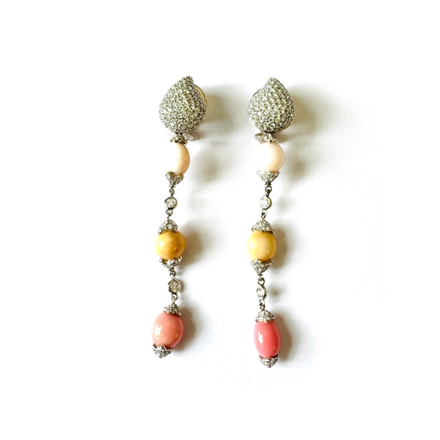 Tamara Comolli Post-1980s 18KT White Gold Conch Pearl & Diamond Earrings front