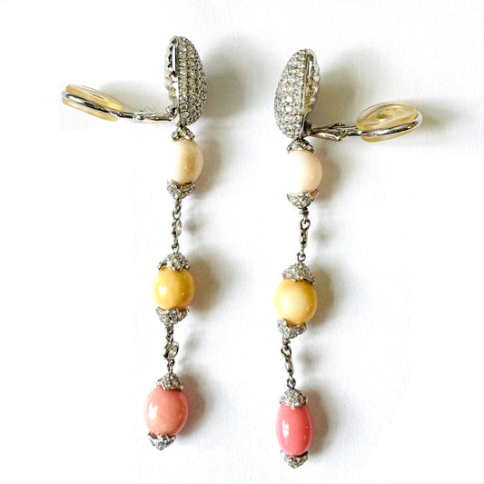 Tamara Comolli Post-1980s 18KT White Gold Conch Pearl & Diamond Earrings side