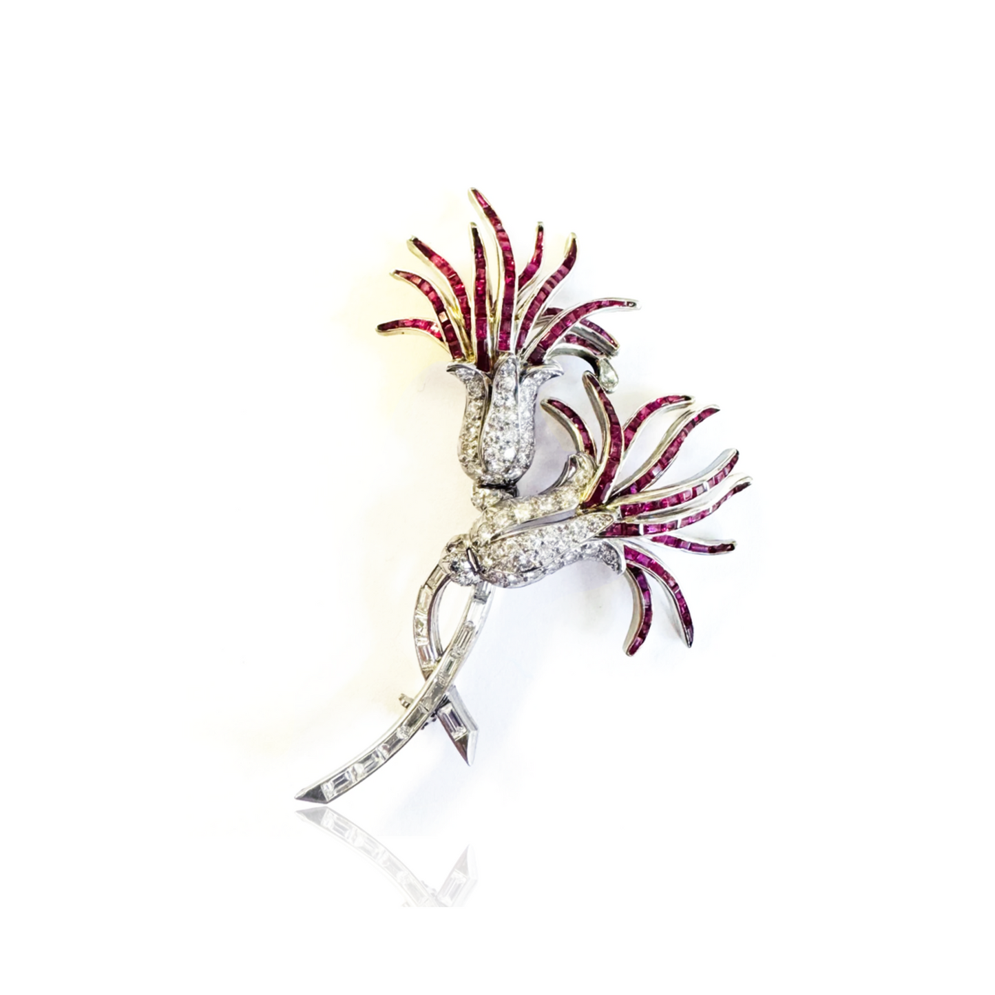 1930s Platinum Ruby & Diamond Brooch front