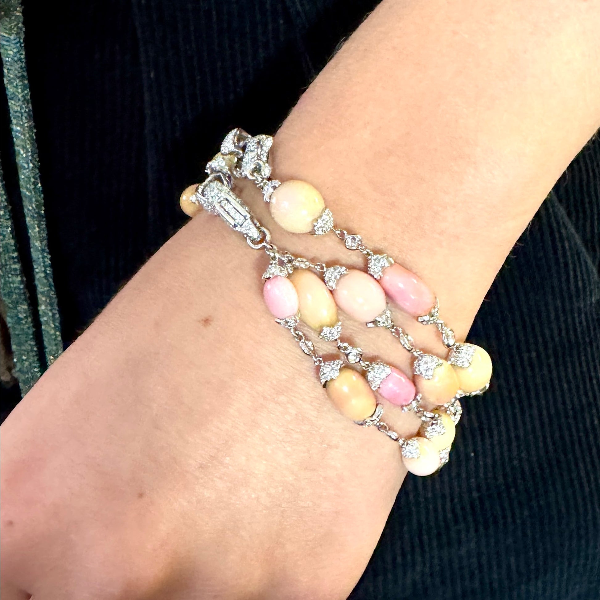 Tamara Comolli Post-1980s 18KT White Gold Conch Pearl & Diamond Bracelets / Necklace on wrist