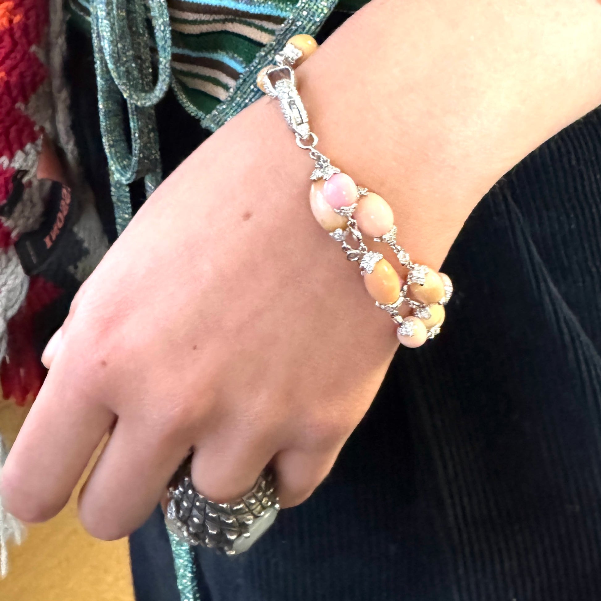 Tamara Comolli Post-1980s 18KT White Gold Conch Pearl & Diamond Bracelets / Necklace on wrist