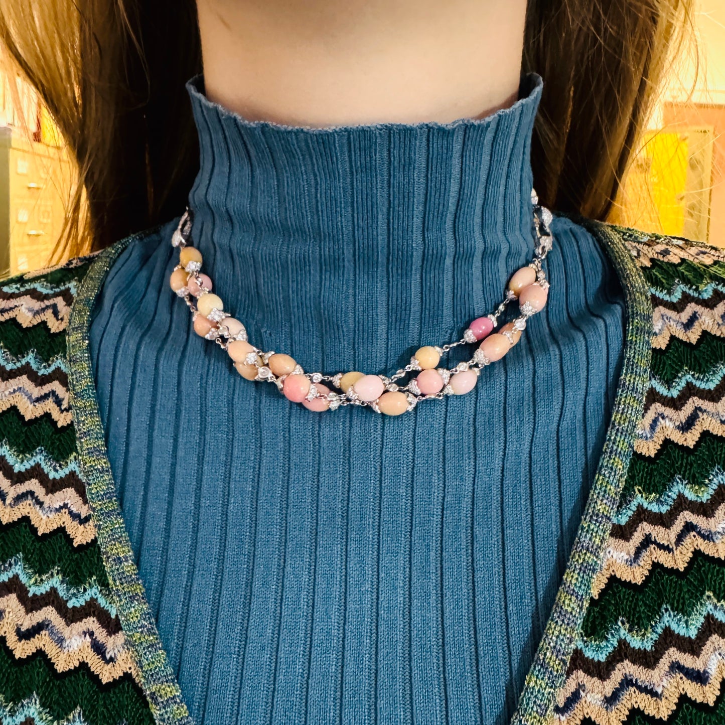 Tamara Comolli Post-1980s 18KT White Gold Conch Pearl & Diamond Bracelets / Necklace on neck