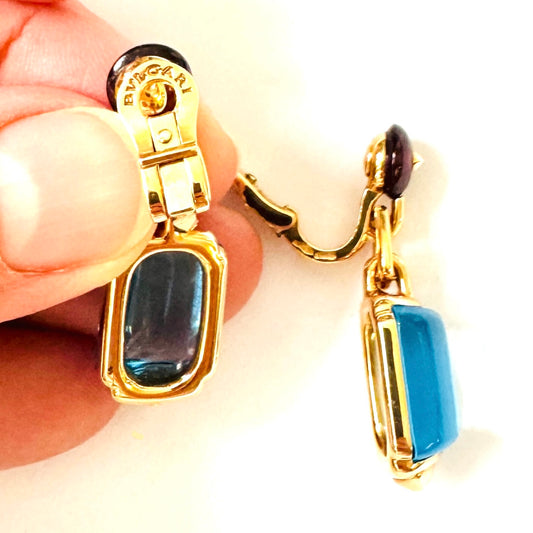 Bulgari Post-1980s 18KT Rose Gold Tourmaline & Diamond Earrings signature