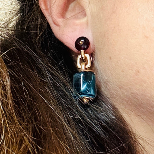 Bulgari Post-1980s 18KT Rose Gold Tourmaline & Diamond Earrings on ear