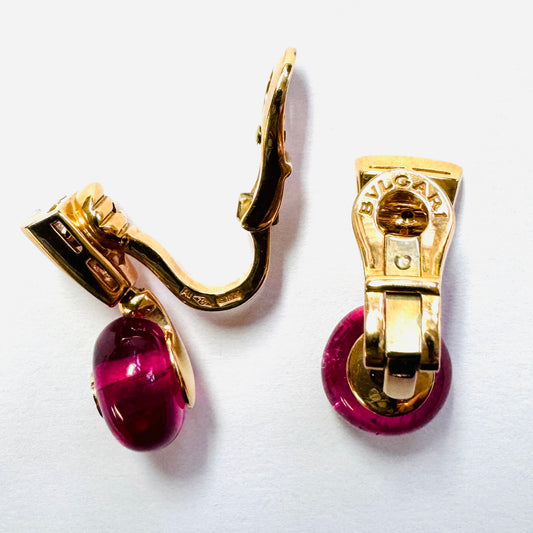 Bulgari Post-1980s 18KT Rose Gold Tourmaline & Diamond Earrings signature