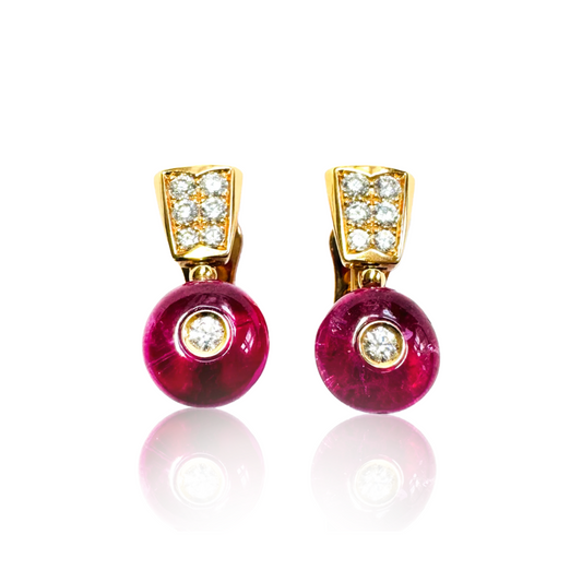 Bulgari Post-1980s 18KT Rose Gold Tourmaline & Diamond Earrings front