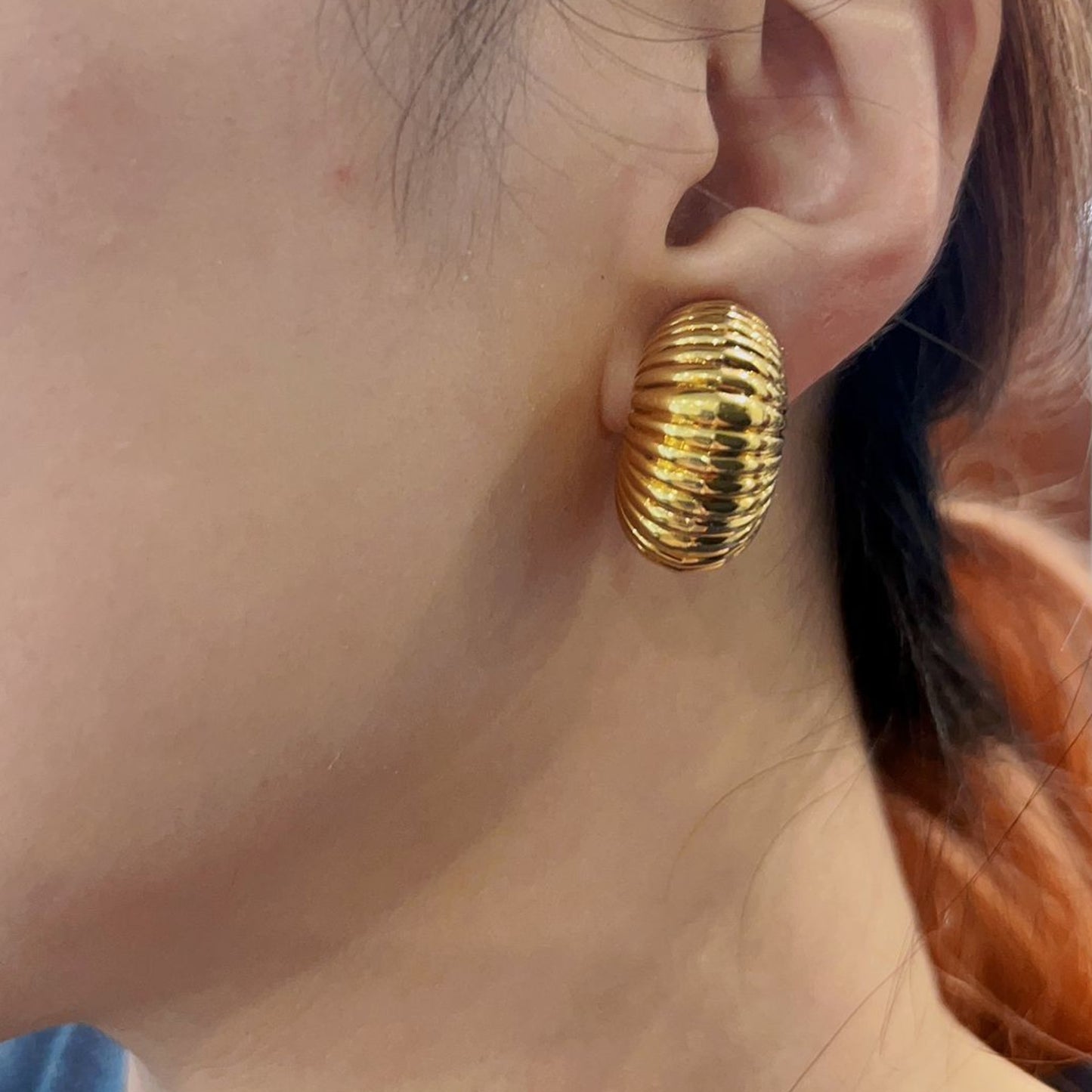 Cartier 1940s 18KT Yellow Gold Earrings on ear