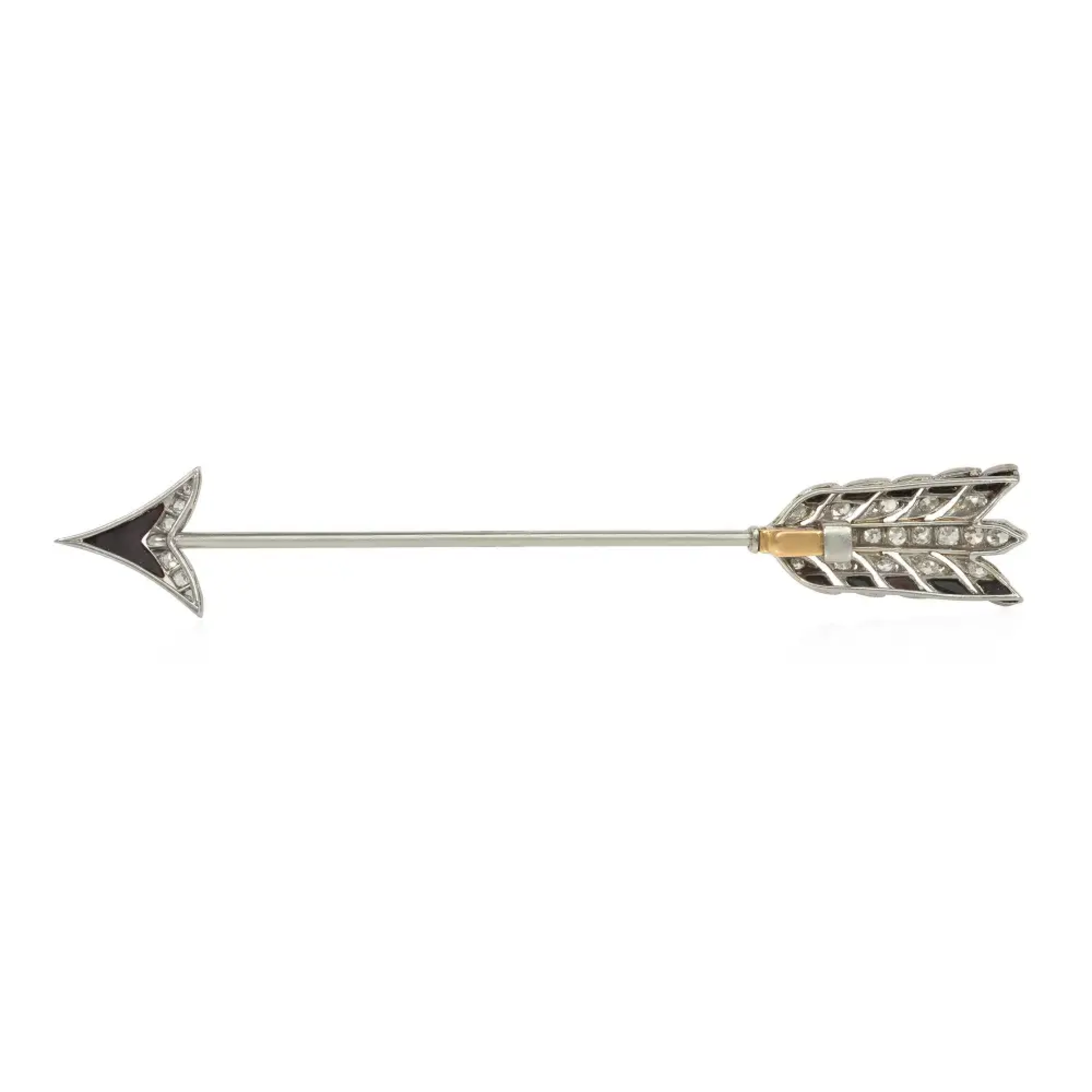 French Art Deco Platinum Diamond & Onyx Arrow Brooch back
