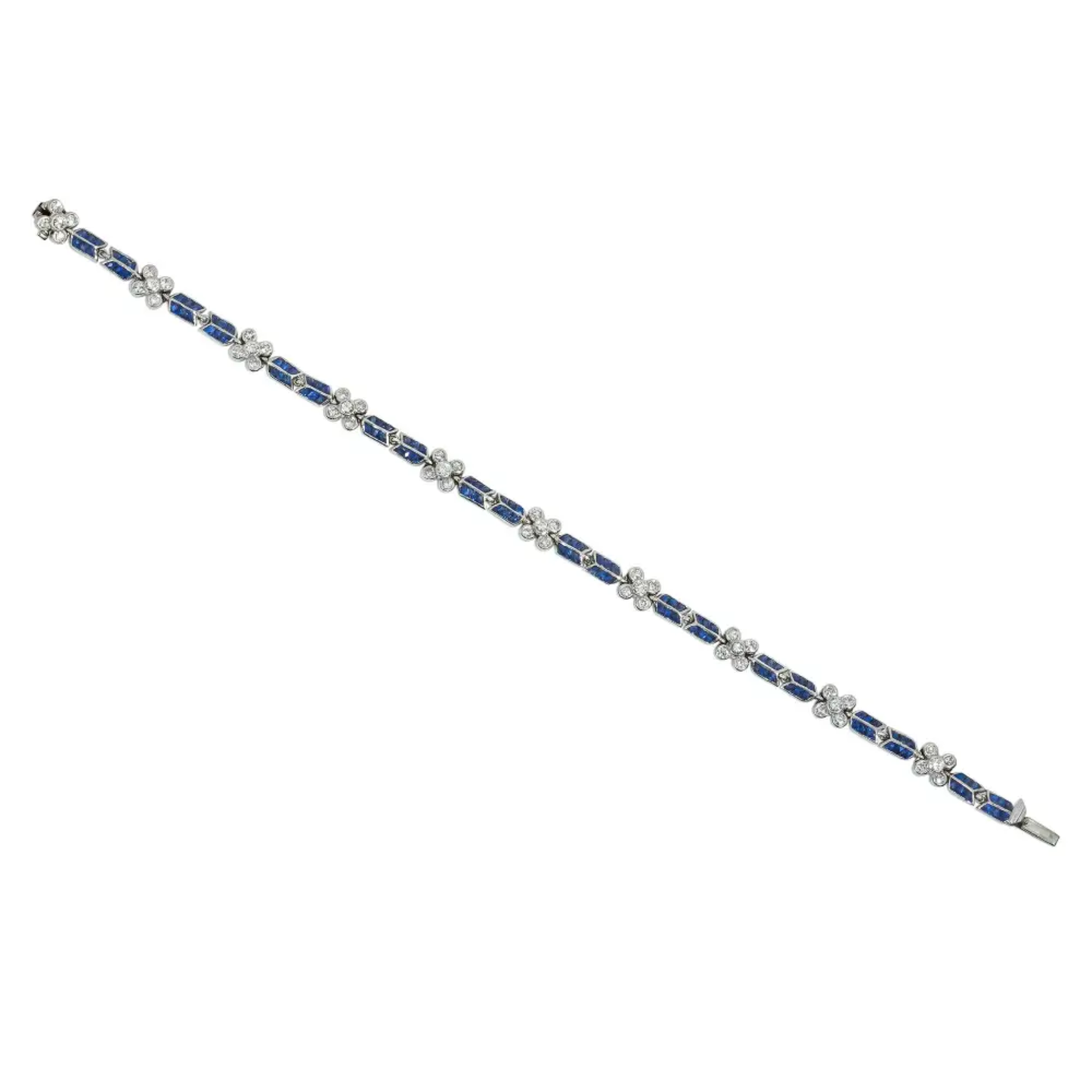 Post-1980s Platinum Sapphire & Diamond Bracelet front