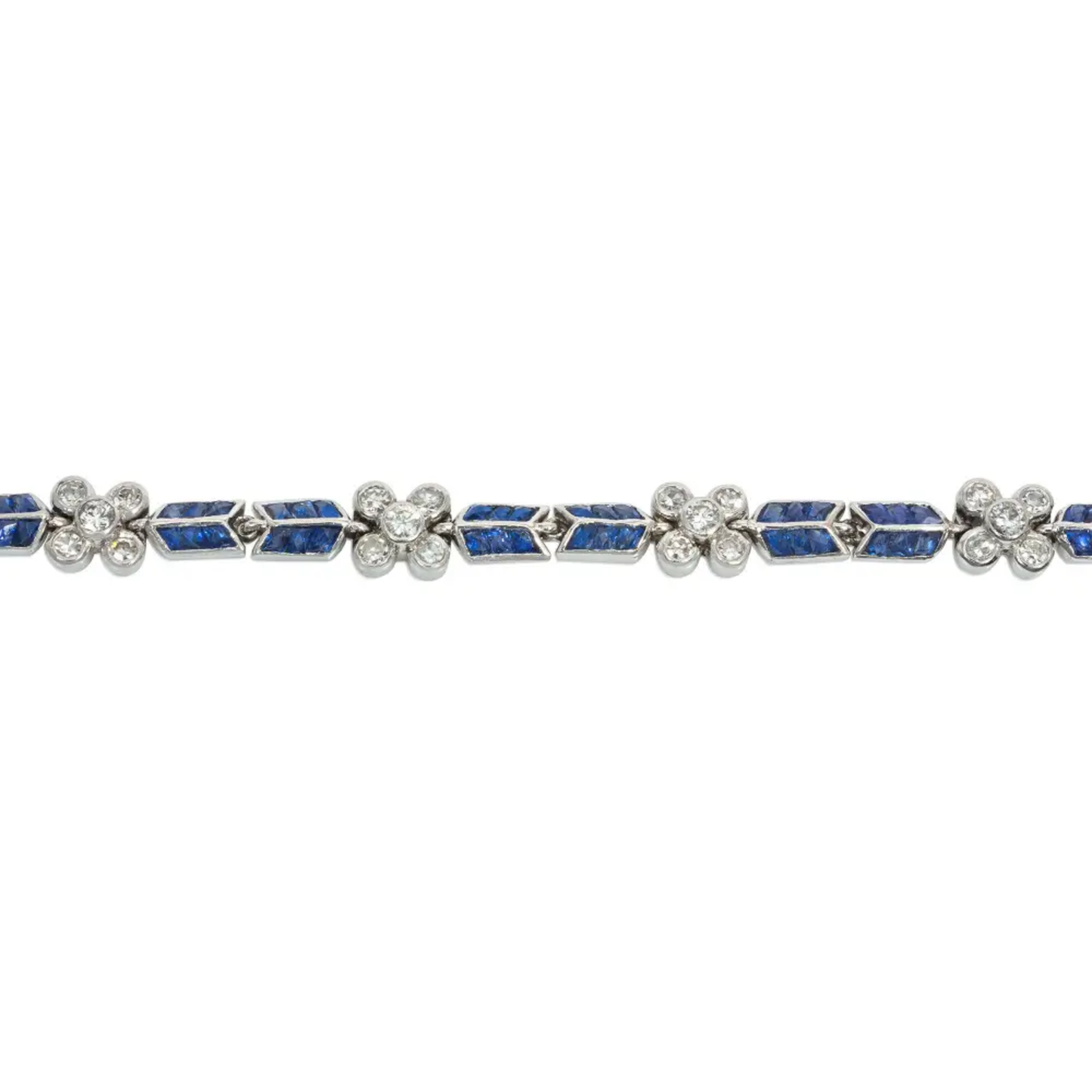 Post-1980s Platinum Sapphire & Diamond Bracelet close-up details