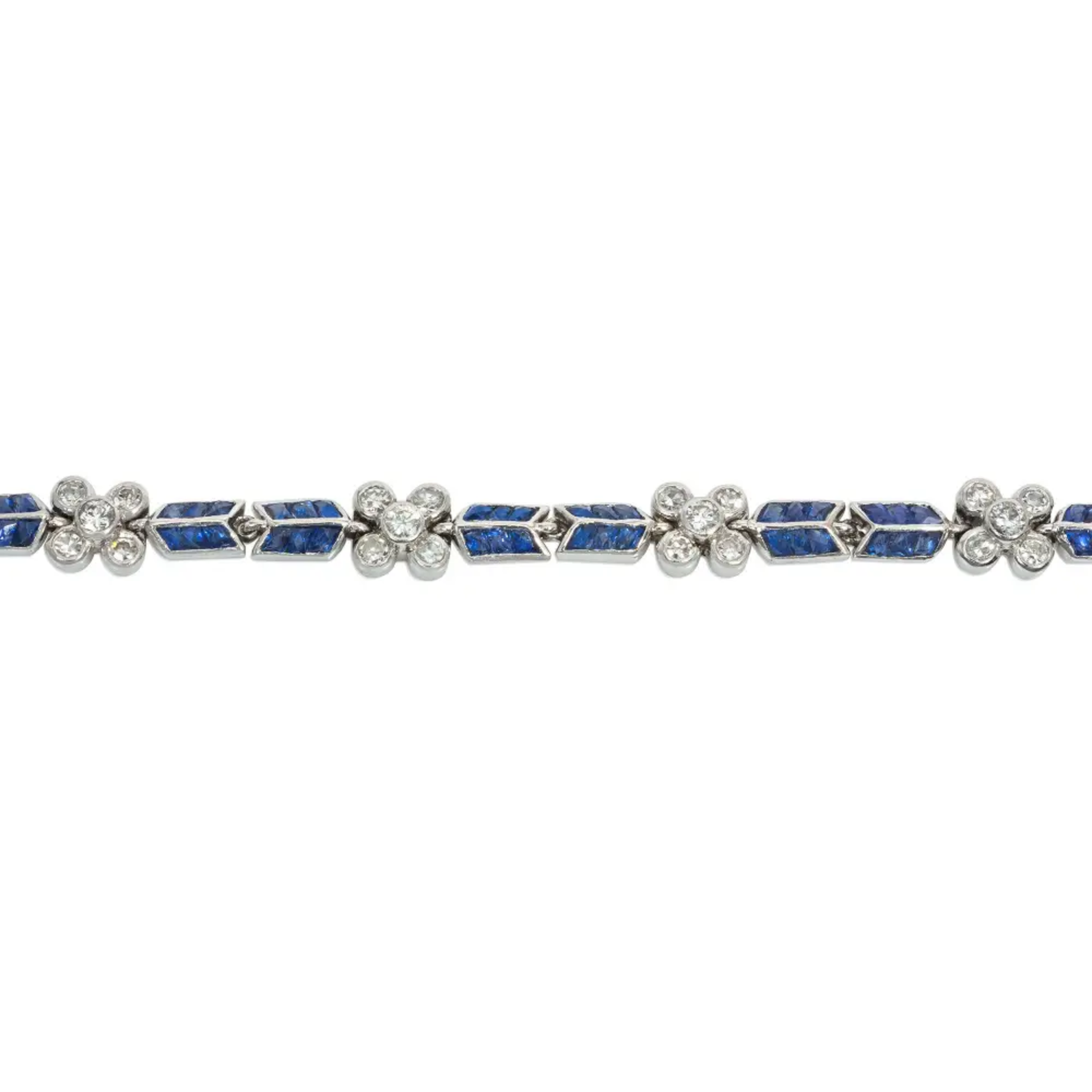 Post-1980s Platinum Sapphire & Diamond Bracelet close-up details