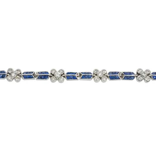 Post-1980s Platinum Sapphire & Diamond Bracelet close-up details
