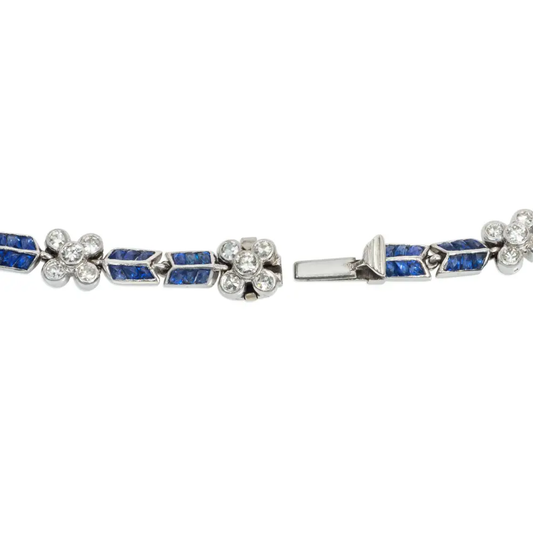 Post-1980s Platinum Sapphire & Diamond Bracelet clasp
