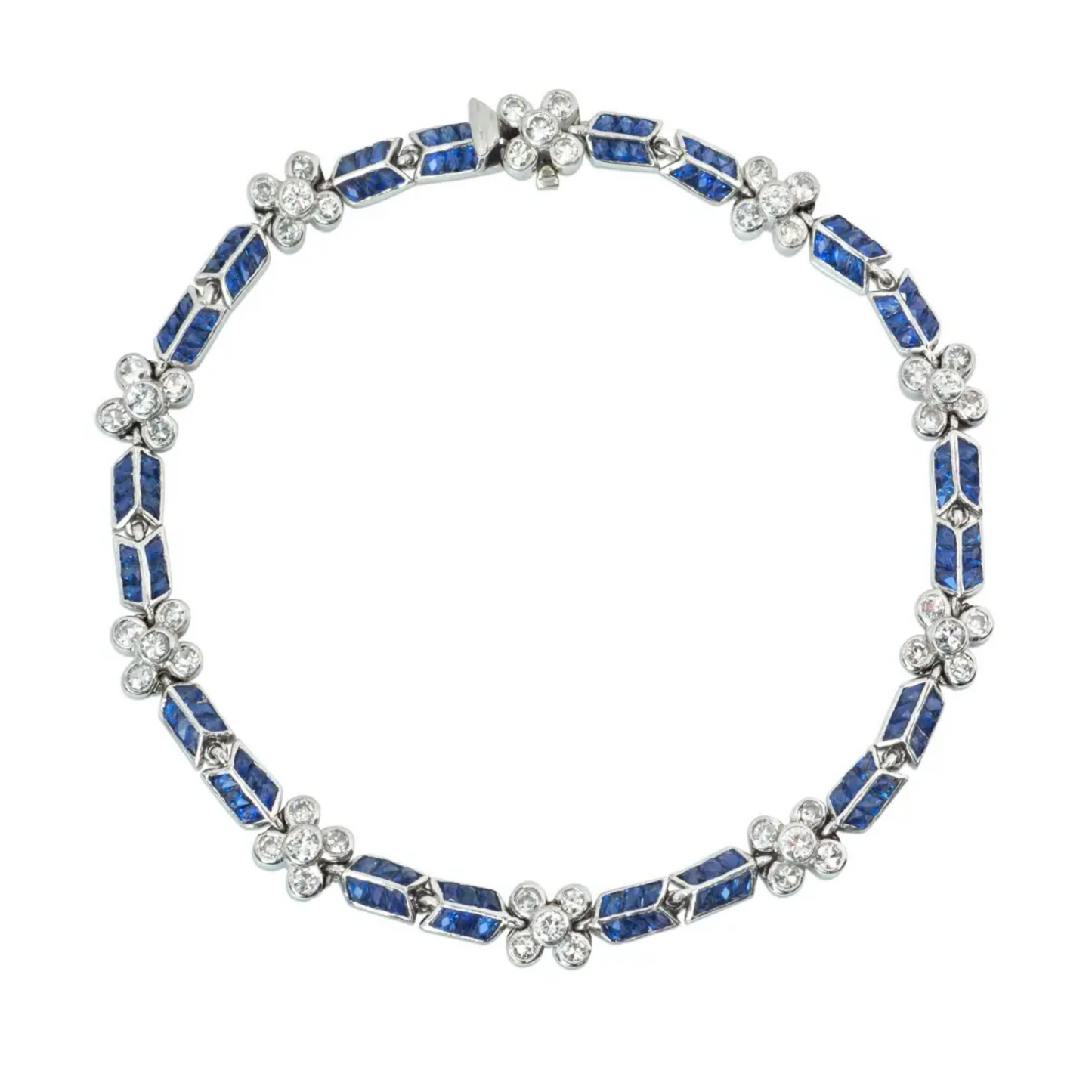 Post-1980s Platinum Sapphire & Diamond Bracelet front