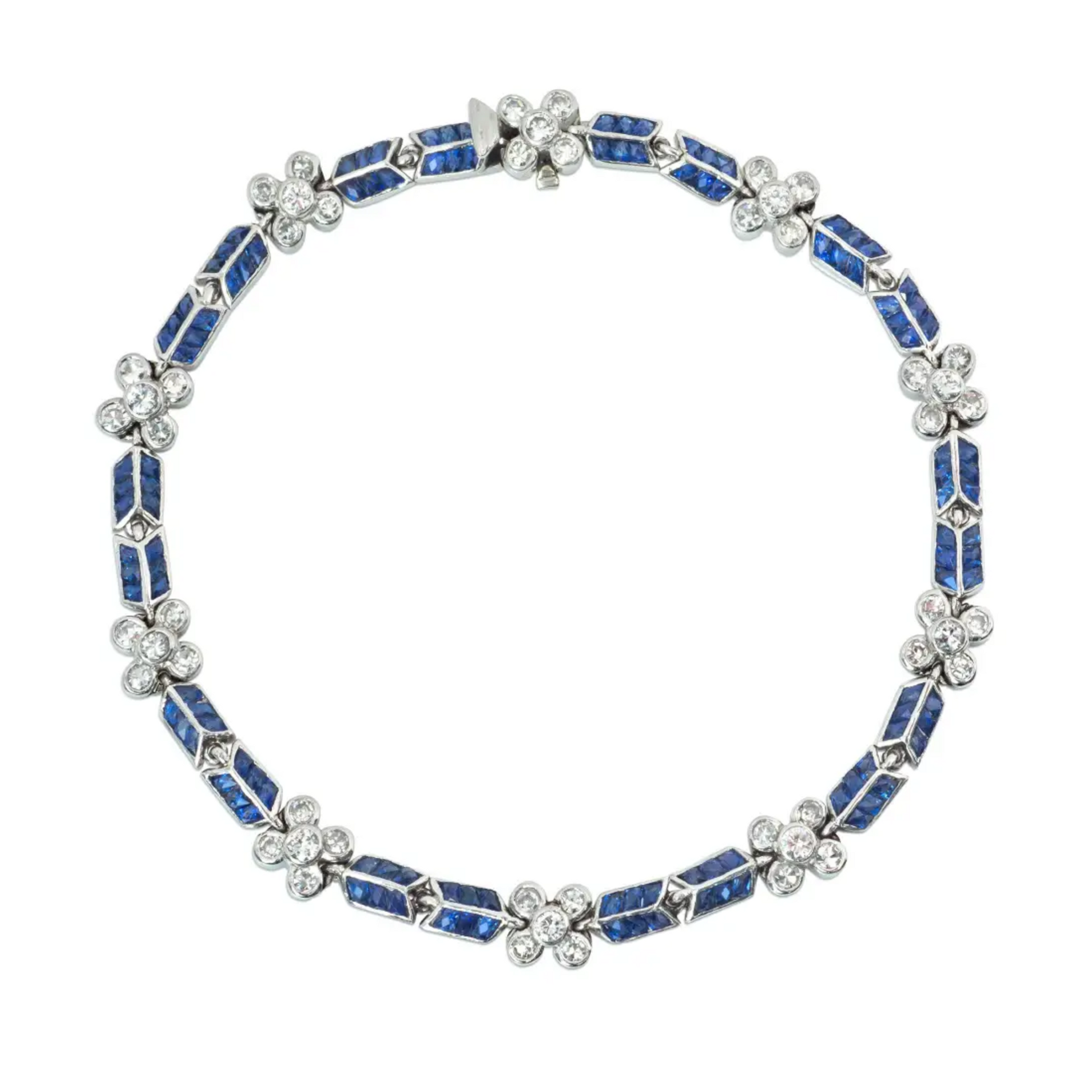 Post-1980s Platinum Sapphire & Diamond Bracelet front