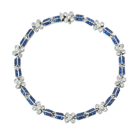 Post-1980s Platinum Sapphire & Diamond Bracelet front