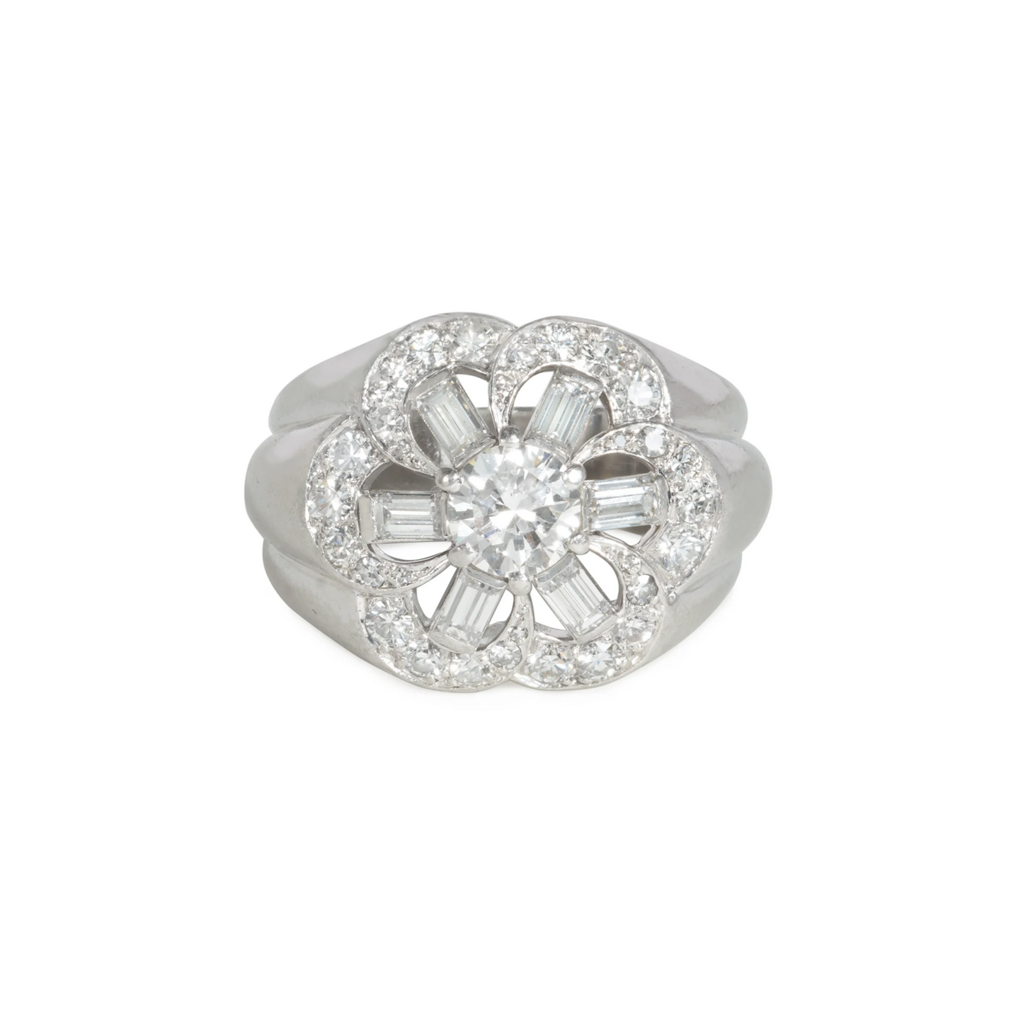 French 1940s Platinum Diamond Ring front