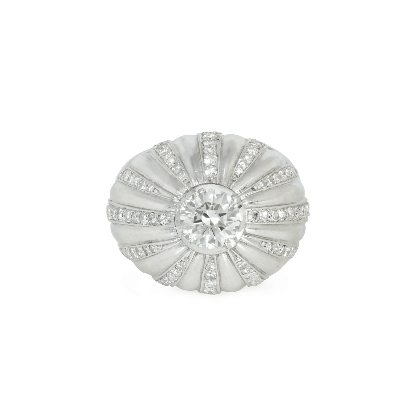 French Art Deco Platinum Diamond Bombé Ring front