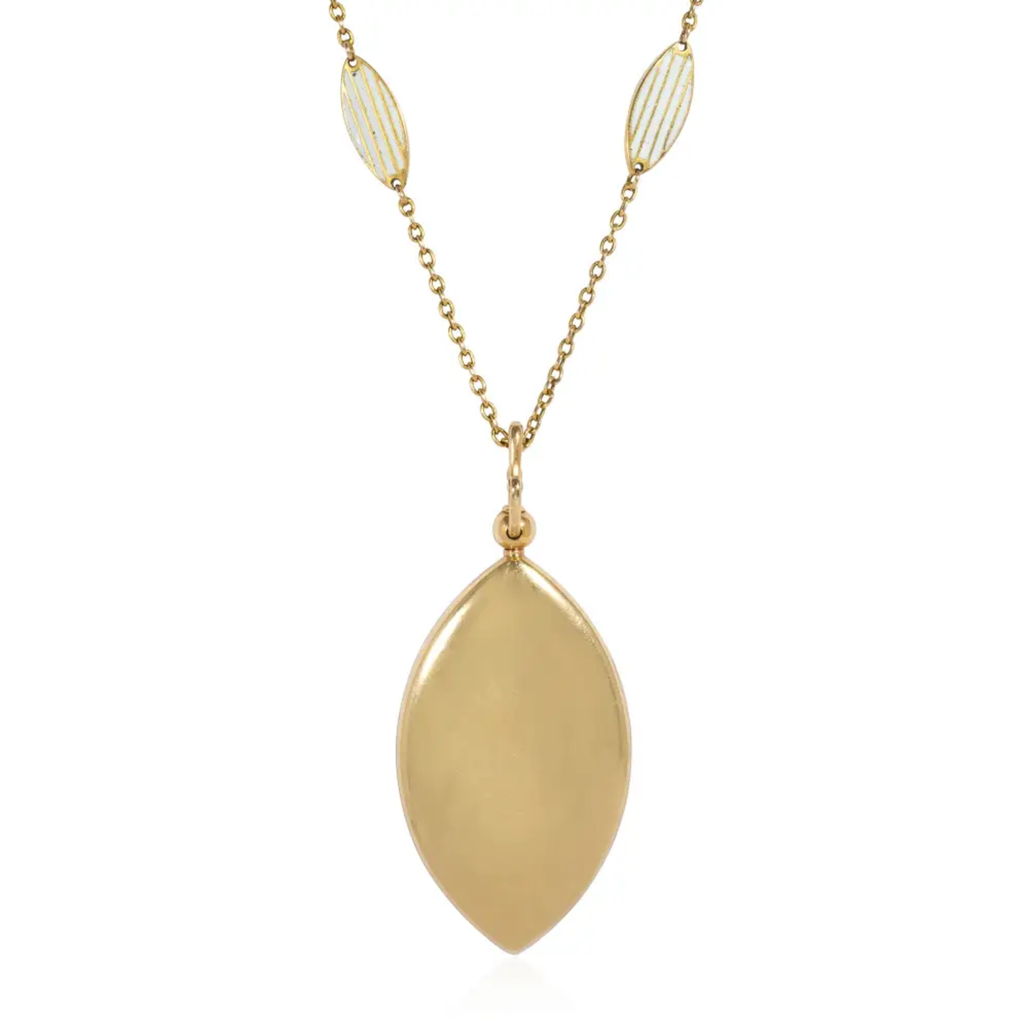 Riker Bros. Art Nouveau 14KT Yellow Gold Enamel & Natural Pearl Locket Necklace back