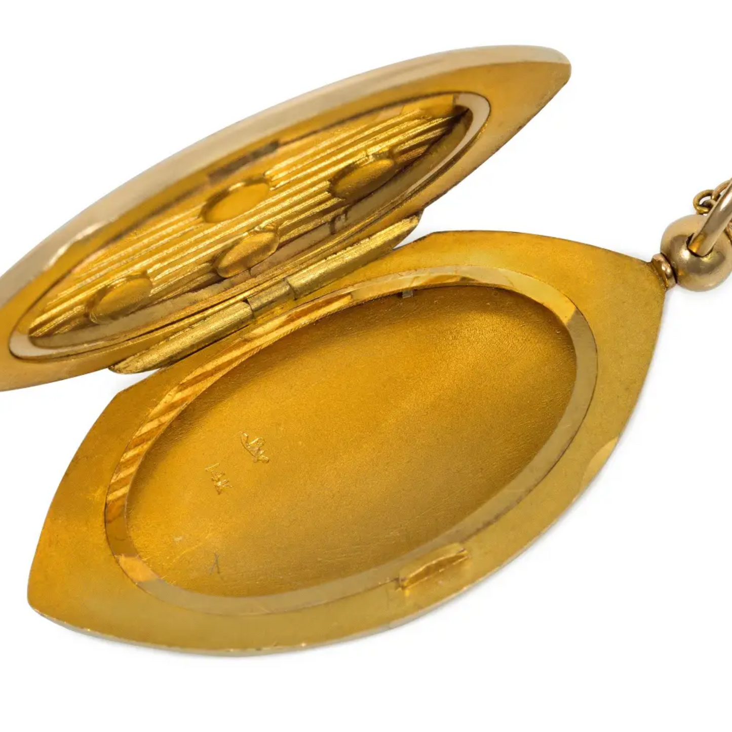 Riker Bros. Art Nouveau 14KT Yellow Gold Enamel & Natural Pearl Locket Necklace close-up details